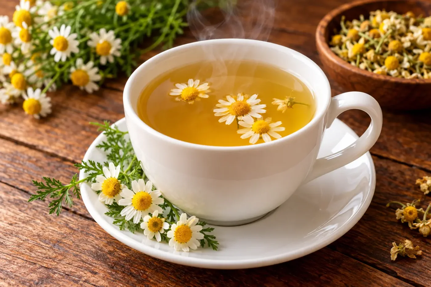 Té de manzanilla, muña o coca