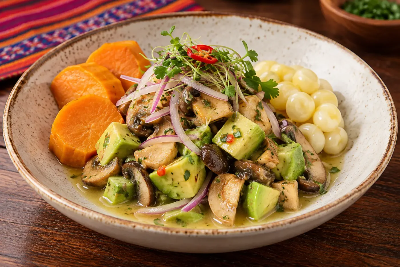 Ceviche de hongos con palta